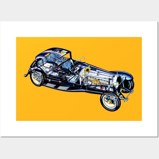 Exclusive cutaway illustration french vintage large luxury car 1927 Bugatti Type 41 Royale Coupe Napoleon 12.8L in line 8 cylinder engine Wall Art by Cutaway_tech